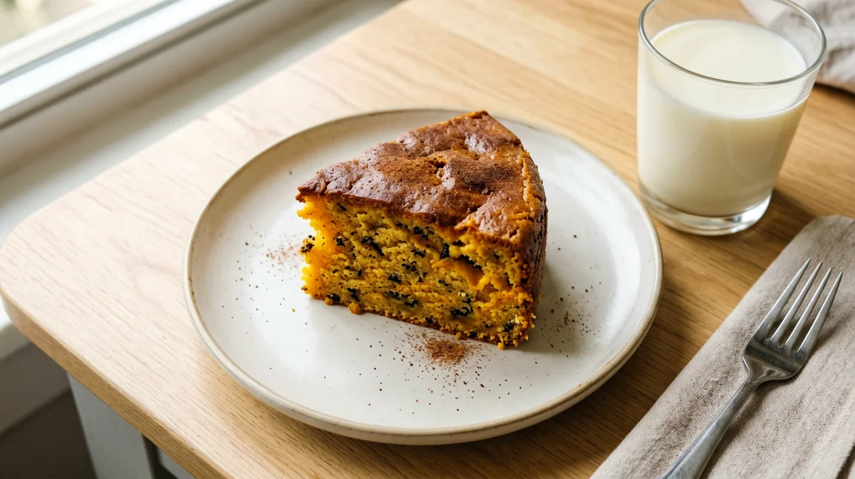Fetta di torta di zucca e cannella con latte