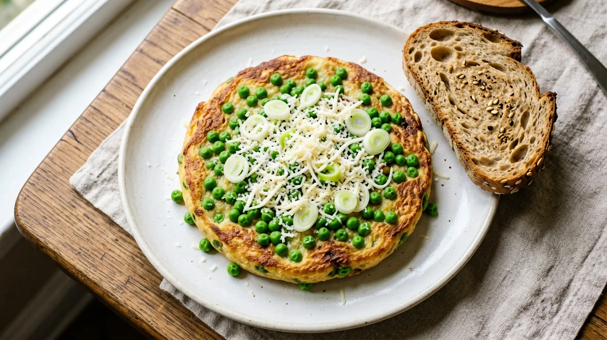 Pea, spring onion and Grana Padano frittata