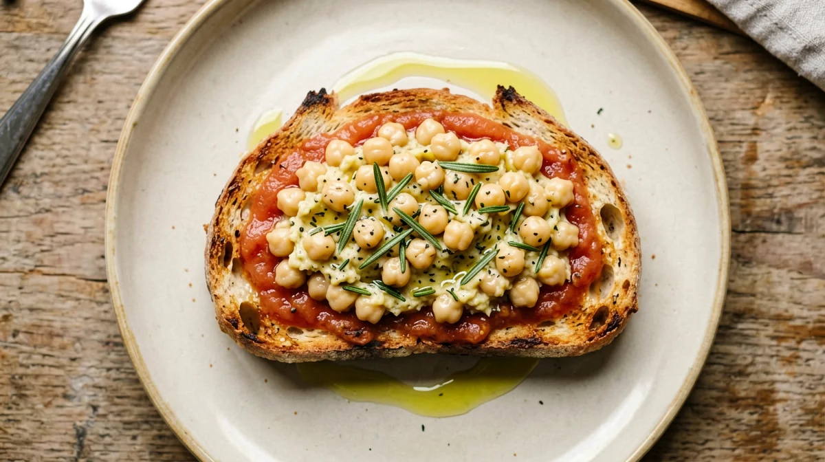 Pan con tomate con ceci schiacciati al rosmarino