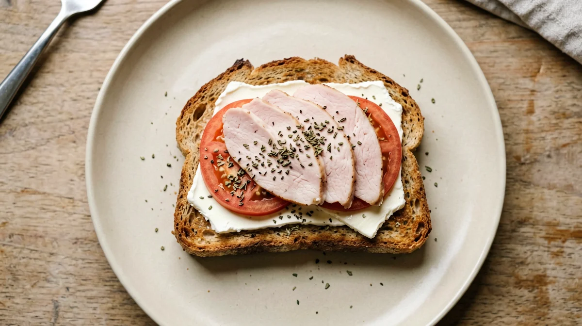 Toast with turkey breast, primo sale and tomato