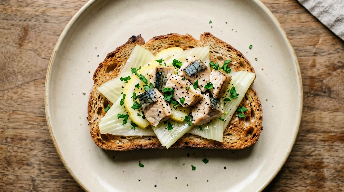 Wholemeal bread with mackerel, fennel and lemon