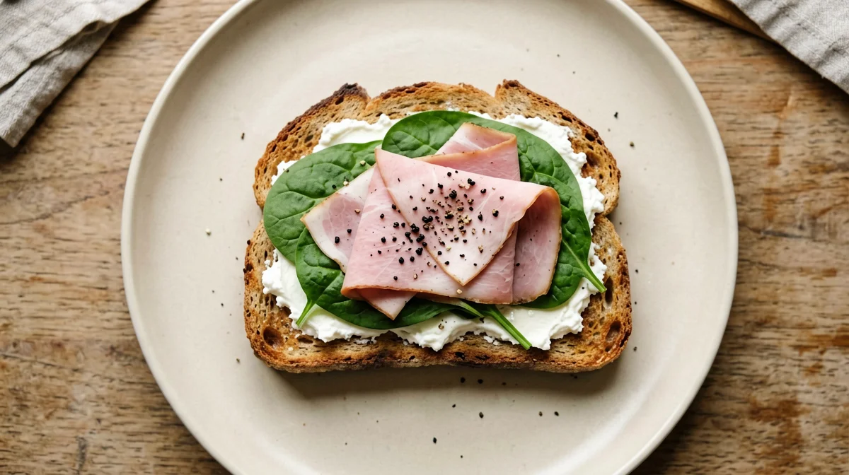 Toast con prosciutto cotto, ricotta e spinacini