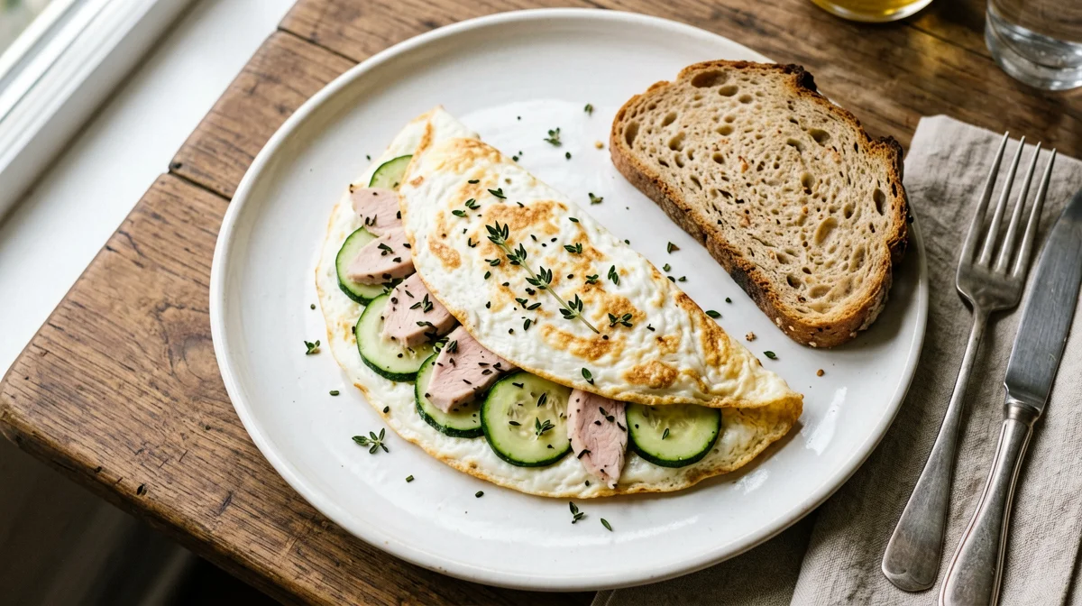 Egg white omelette with turkey, zucchini and thyme