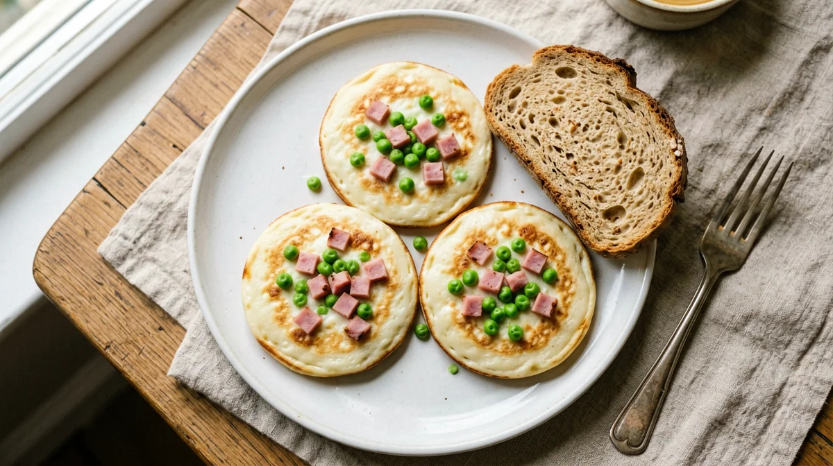 Mini frittate di albumi con prosciutto cotto e piselli