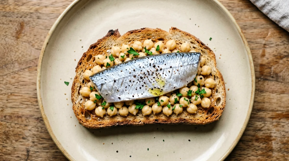 Sardines, chickpeas and parsley on wholemeal bread