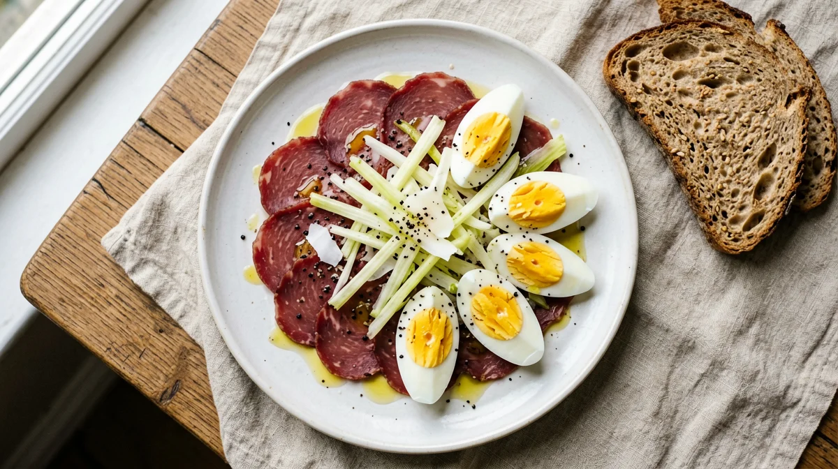 Bresaola, hard-boiled egg and fennel salad