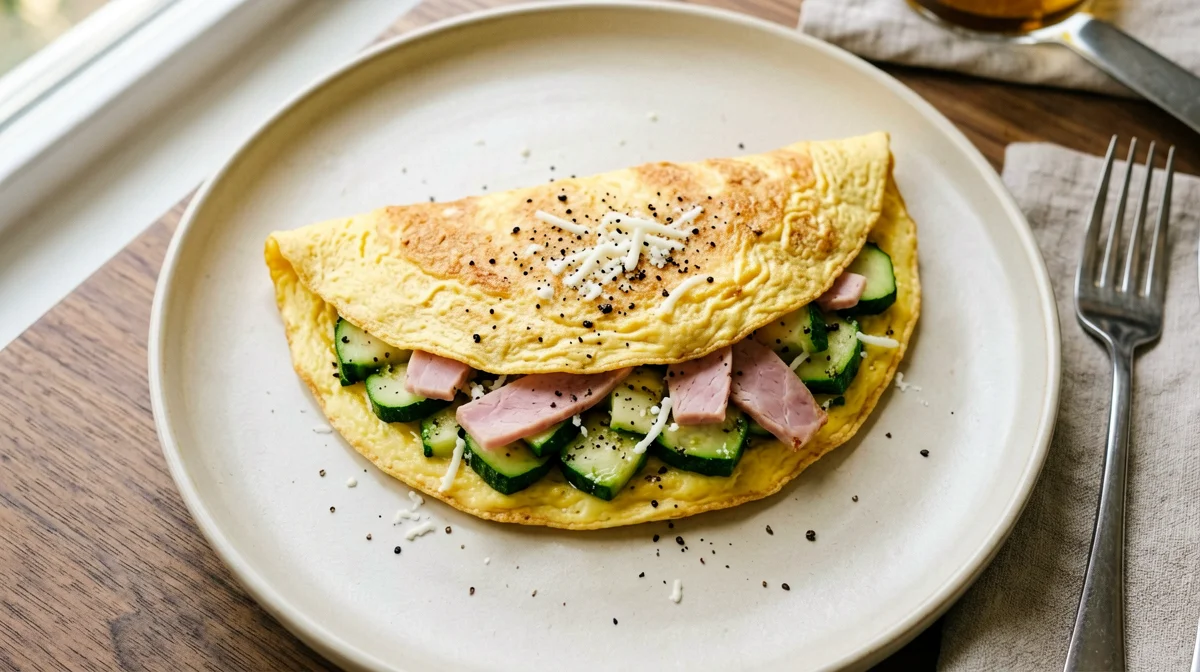 Omelette con zucchine, prosciutto cotto e Grana