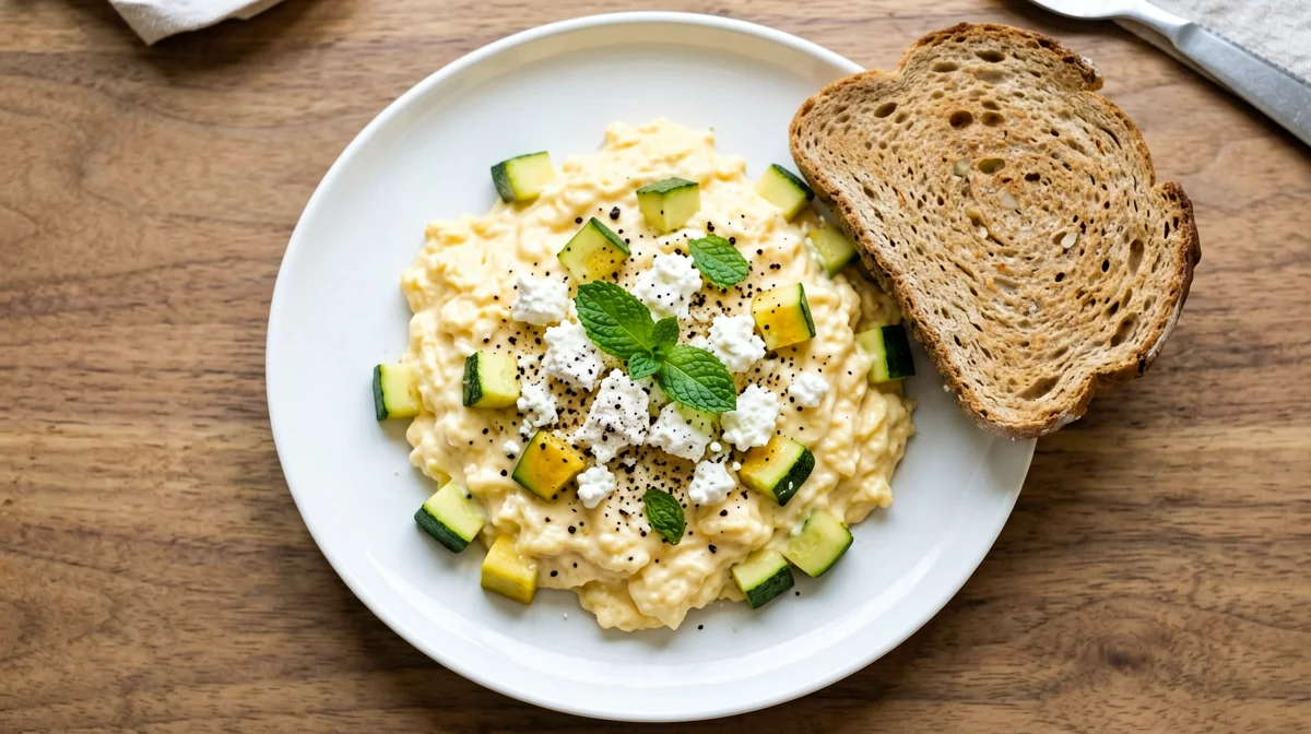 Uova strapazzate con zucchine, menta e ricotta salata