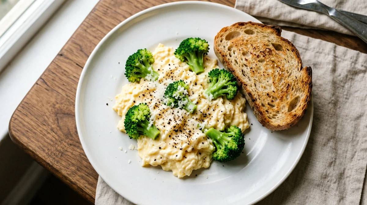 Scrambled eggs with broccoli and pecorino