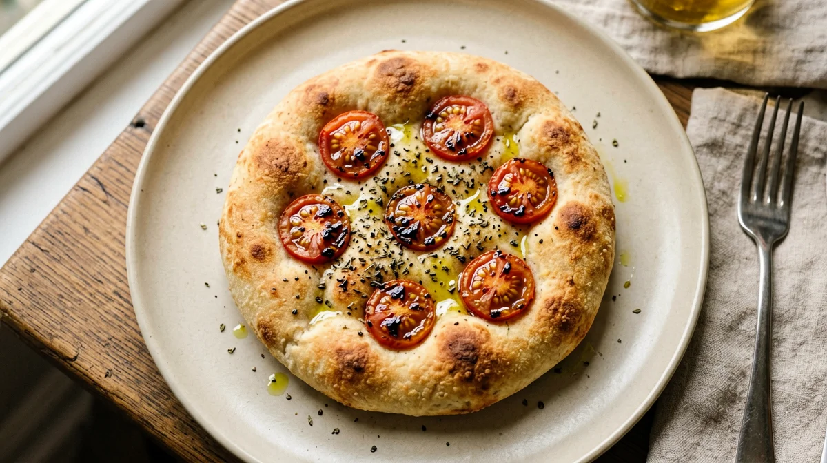 Focaccia veloce allo yogurt con pomodorini e origano