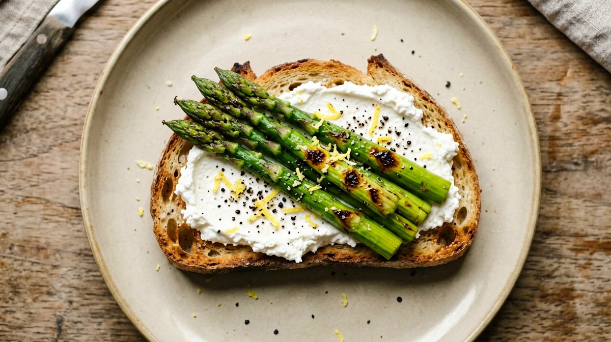 Bruschetta with ricotta, asparagus and lemon