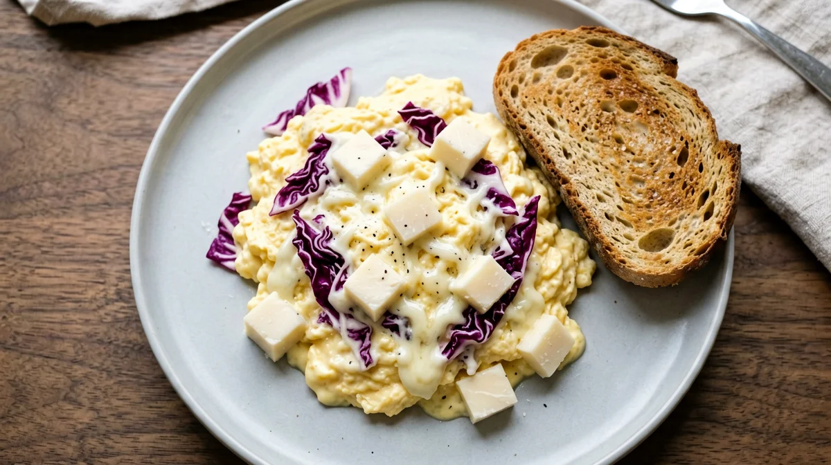 Uova strapazzate con radicchio e scamorza