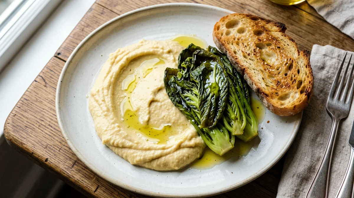 Crema di fave secche e cicoria su pane casereccio
