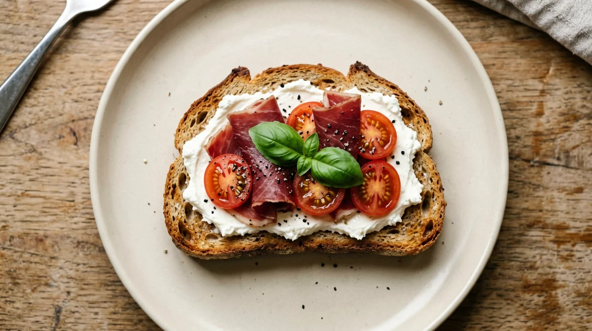 Wholemeal bread with bresaola, ricotta and cherry tomatoes