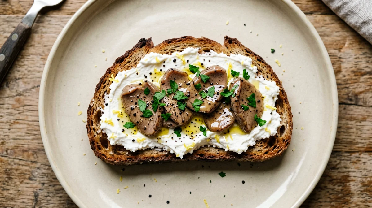 Pane di segale con alici, ricotta e scorza di limone