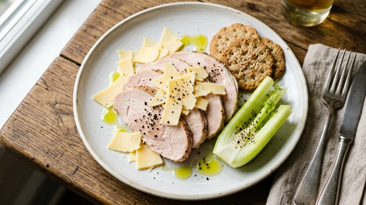 Fesa di tacchino, Grana e finocchio con crackers integrali