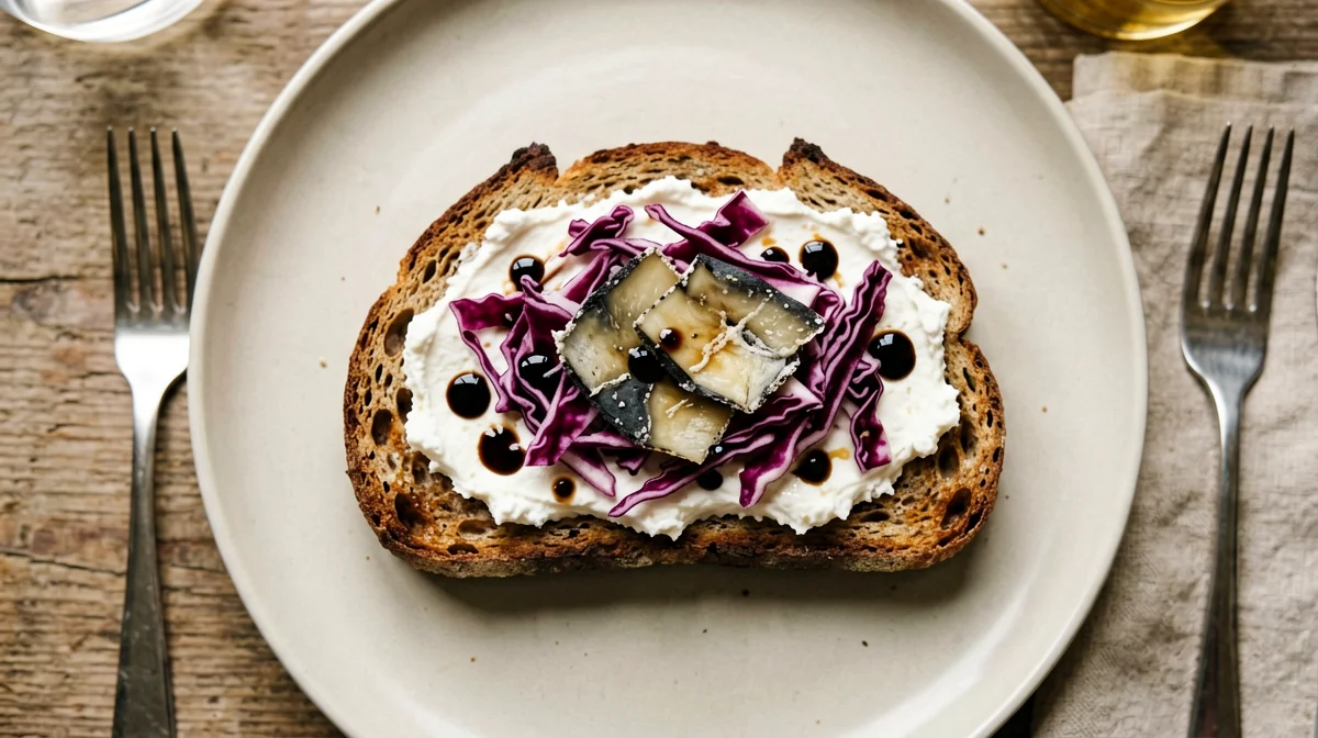 Speck, ricotta and radicchio on rye bread