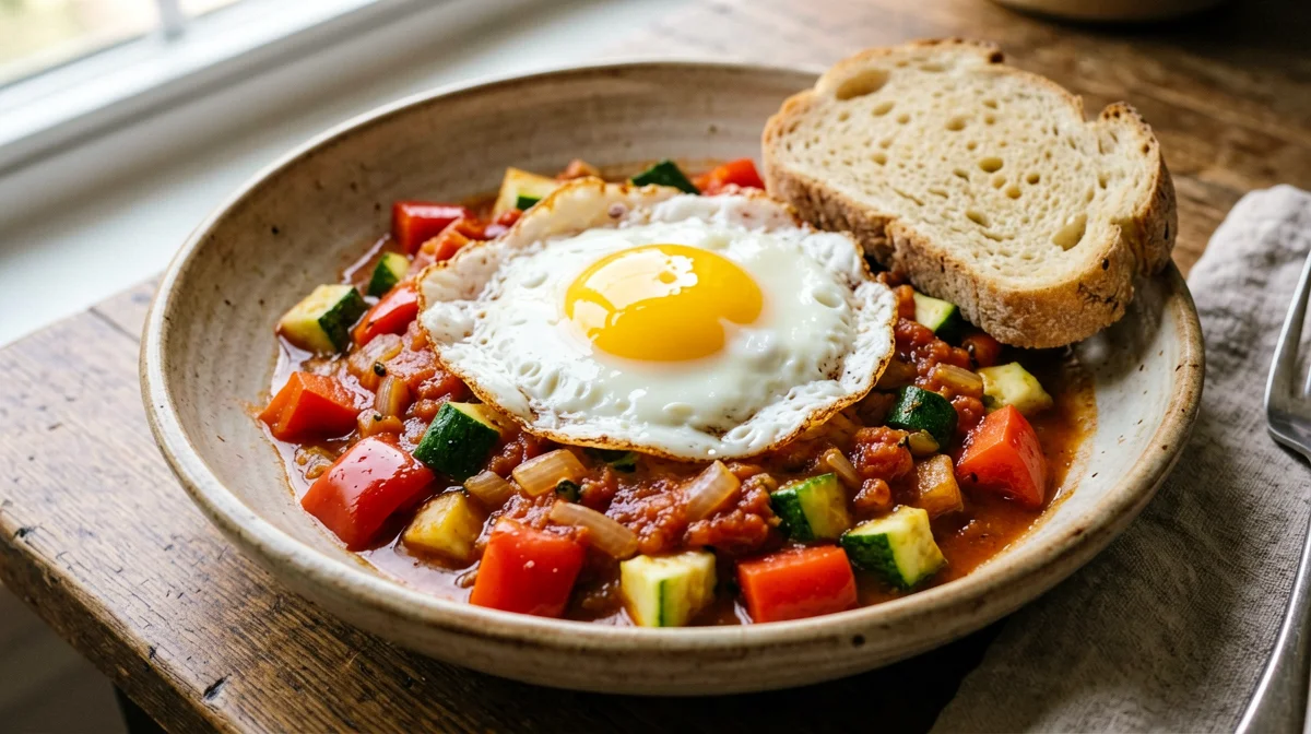 Pisto manchego with a fried egg