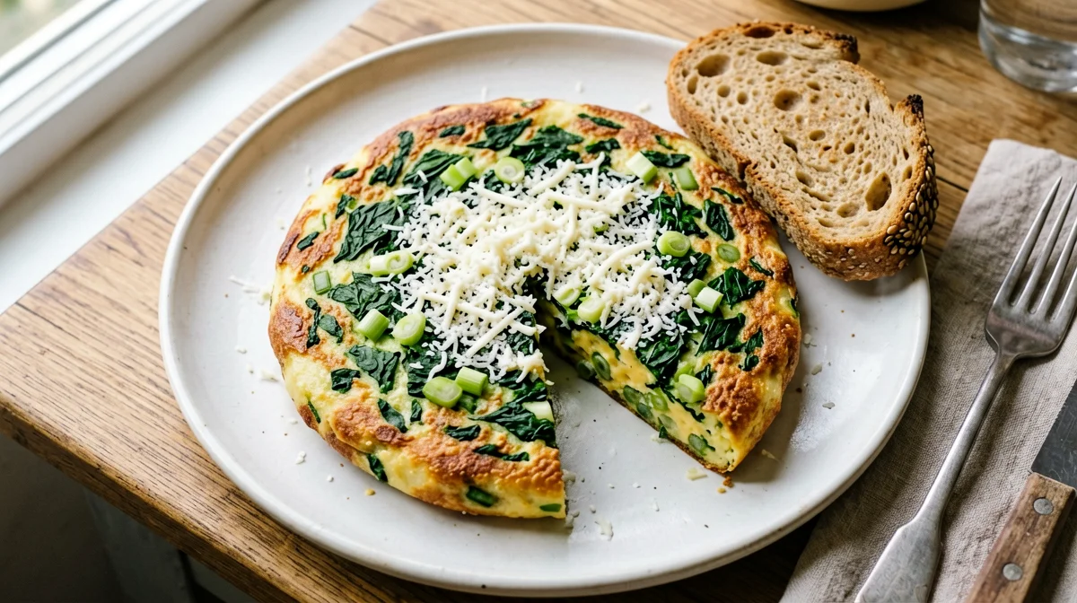 Chard and spring onion frittata with multigrain bread