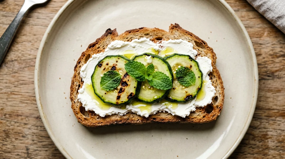 Pane integrale con caprino, zucchine grigliate e menta