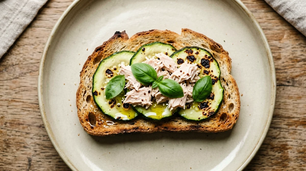 Wholemeal bread with tuna, grilled zucchini and basil