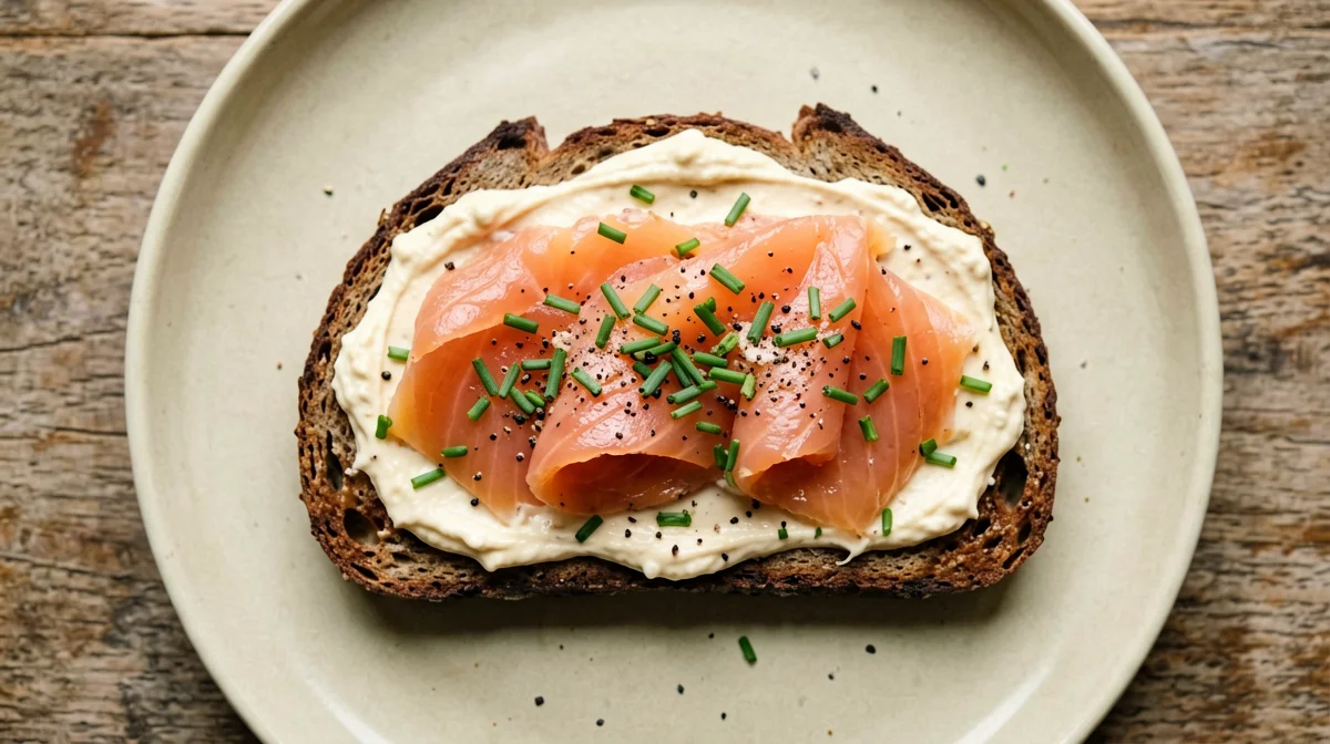 Smoked salmon on cannellini cream and rye bread