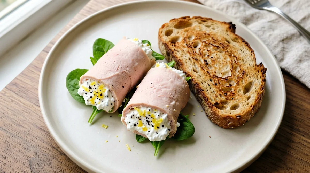 Involtini di fesa di tacchino con ricotta e rucola su pane integrale