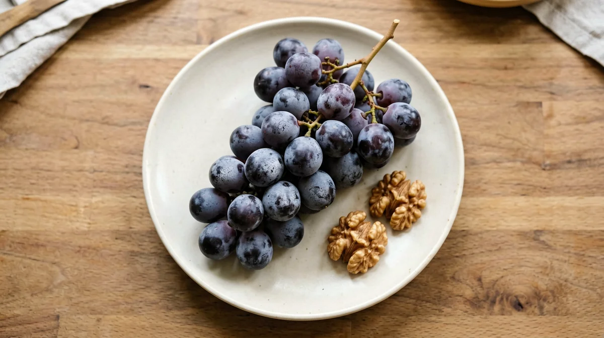 Black grapes and walnut halves
