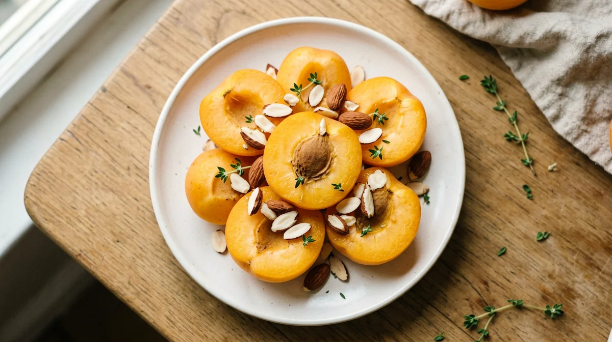 Albicocche fresche con mandorle e timo