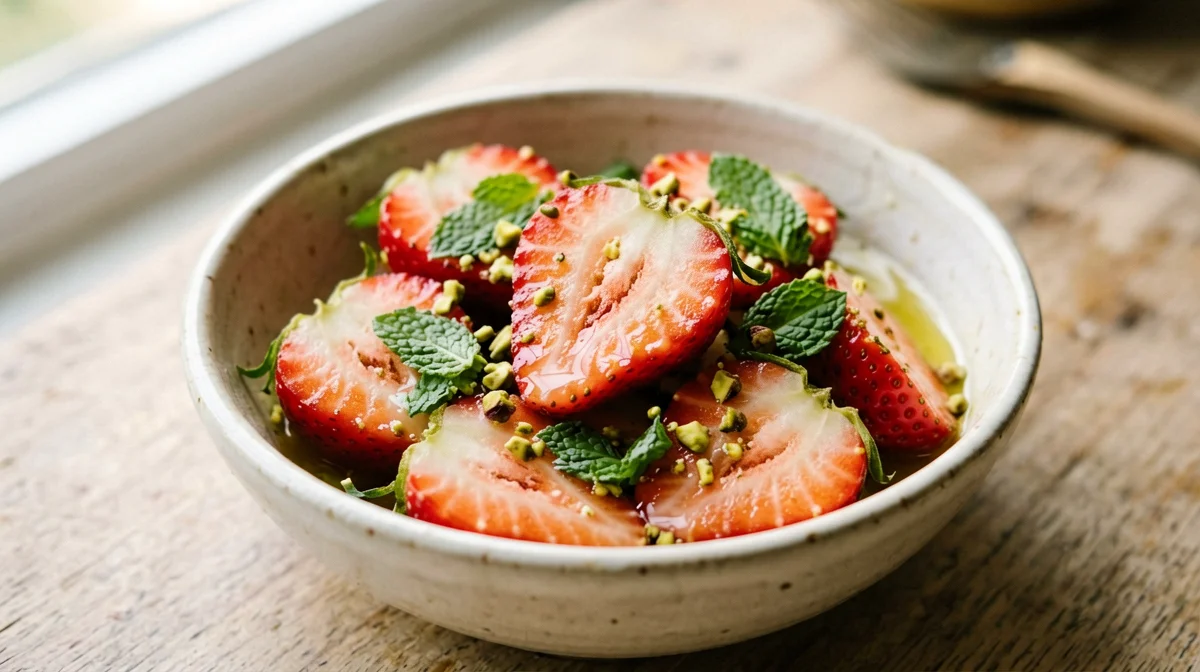 Fragole alla menta con pistacchi tritati