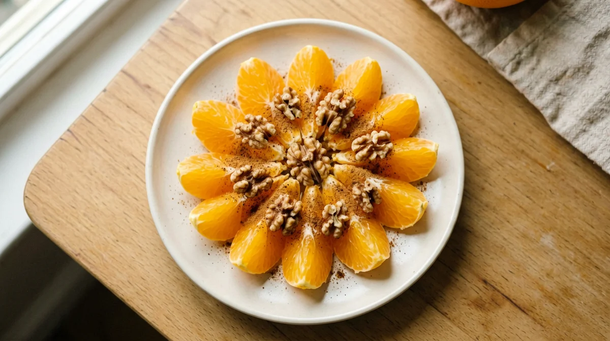 Arancia a spicchi con noci e cannella