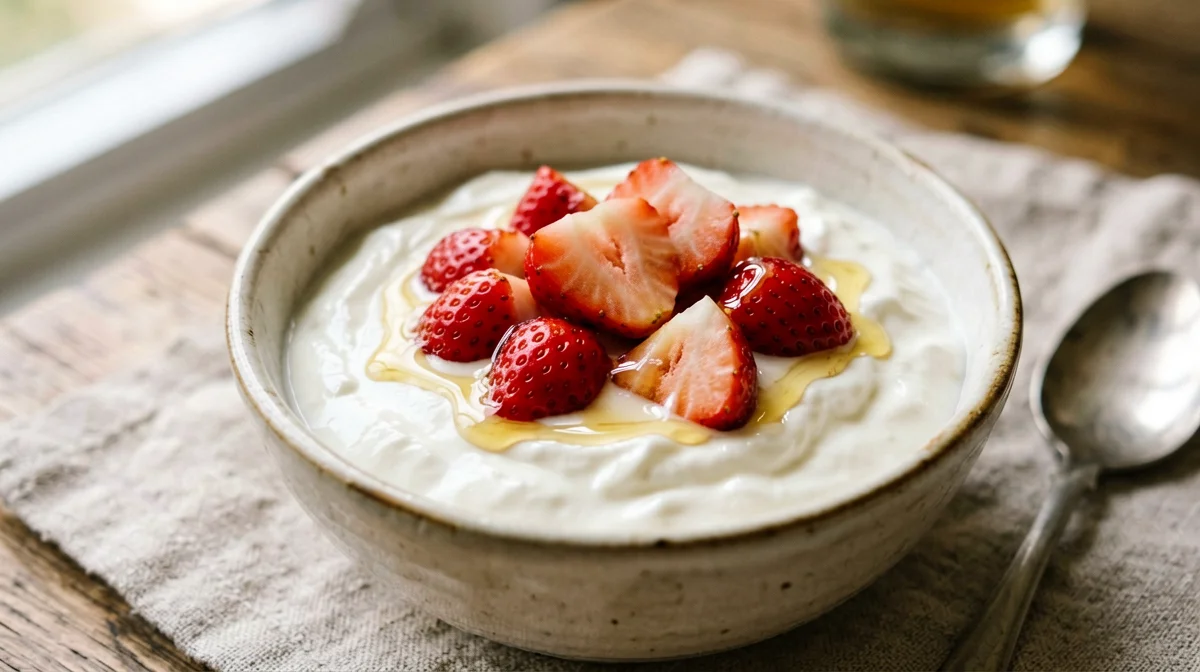 Yogurt greco con fragole e un filo di miele