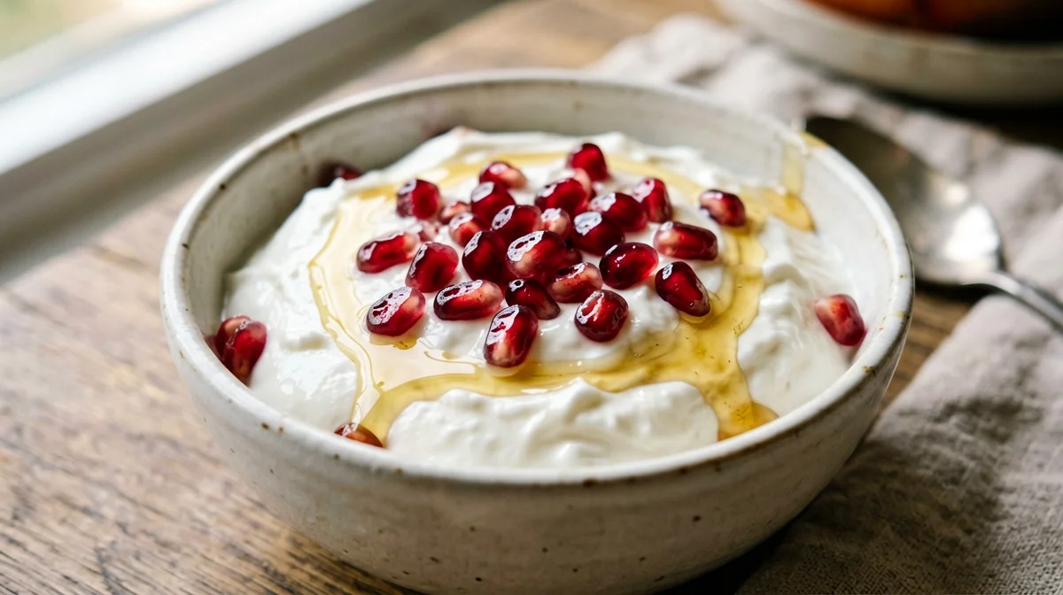 Yogurt greco con chicchi di melagrana e miele