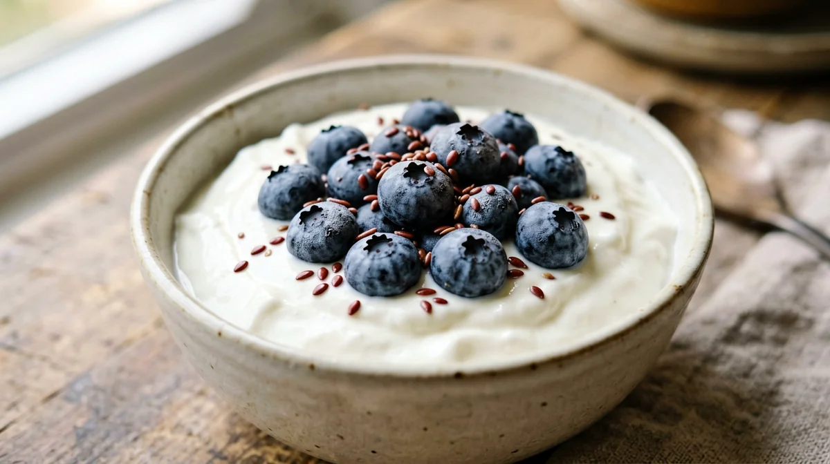 Yogurt greco con mirtilli e semi di lino