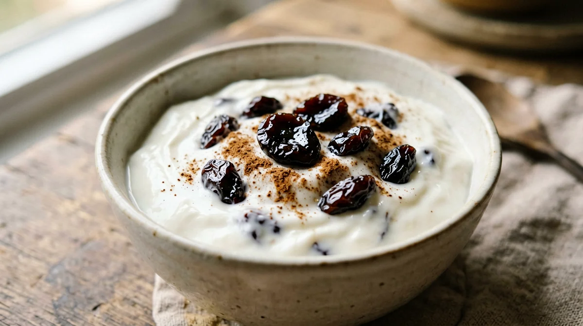 Yogurt greco con prugne secche a pezzetti