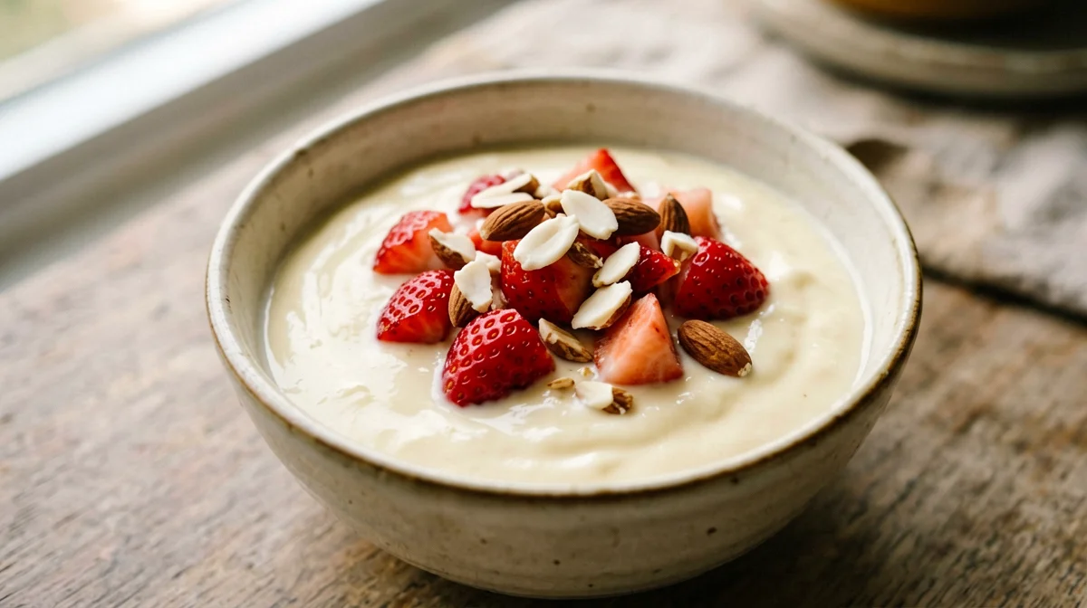 Yogurt di soia con fragole e mandorle