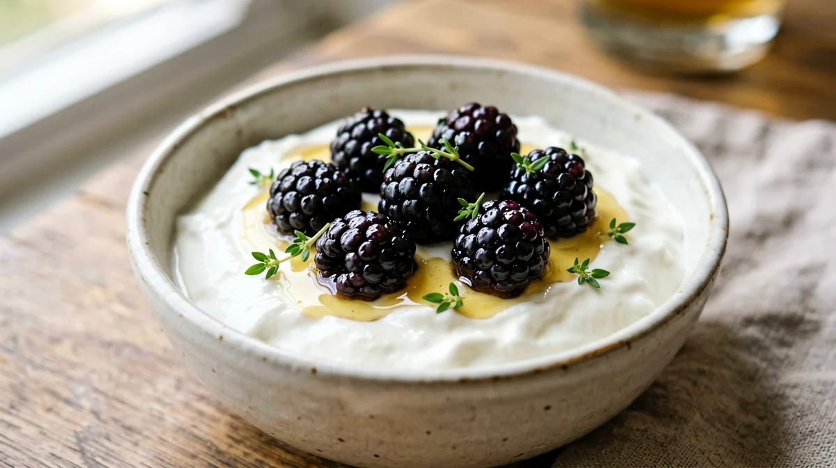 Greek yogurt with blackberries and thyme