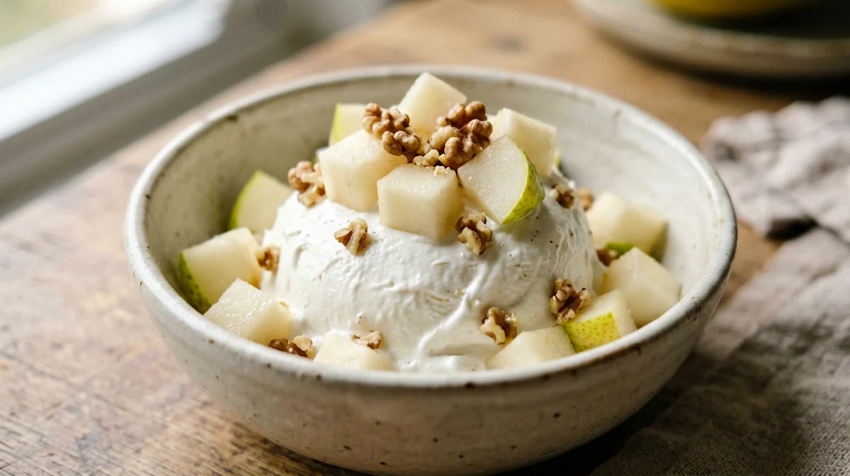 Light ricotta with diced pear and walnuts