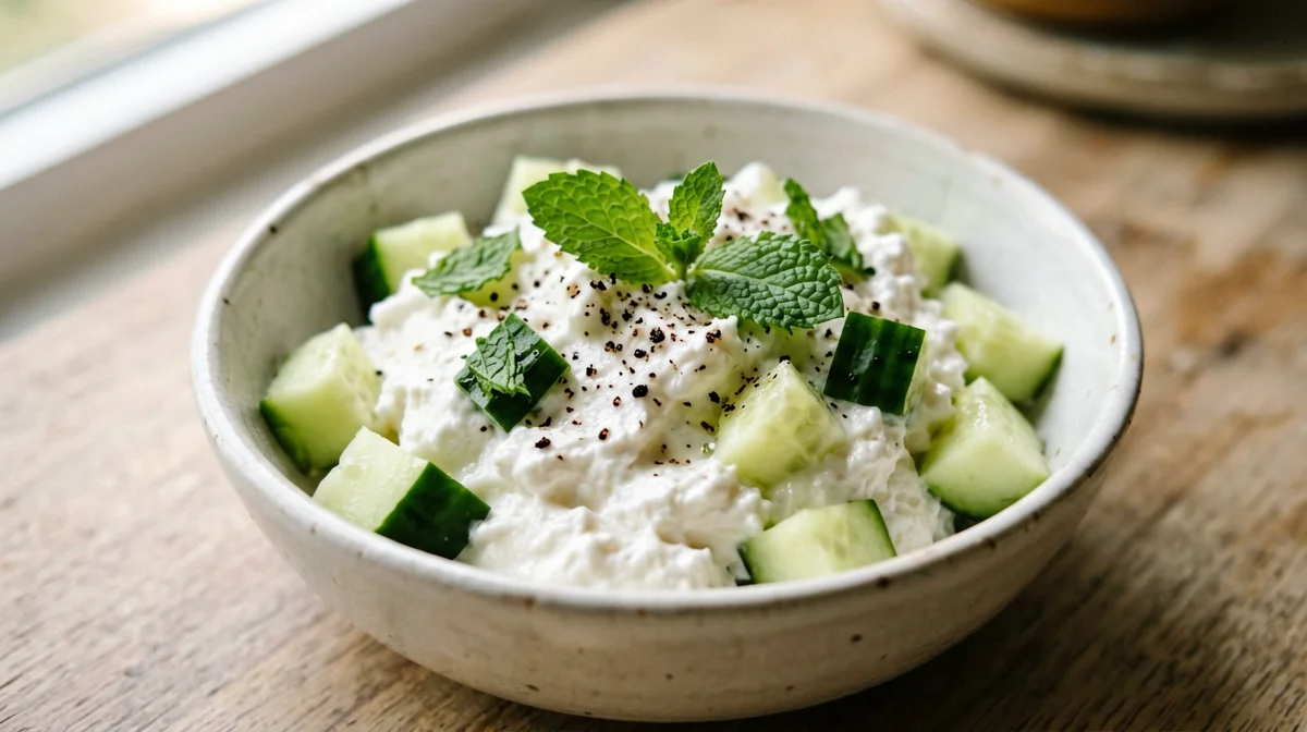 Cottage cheese with cucumber and mint