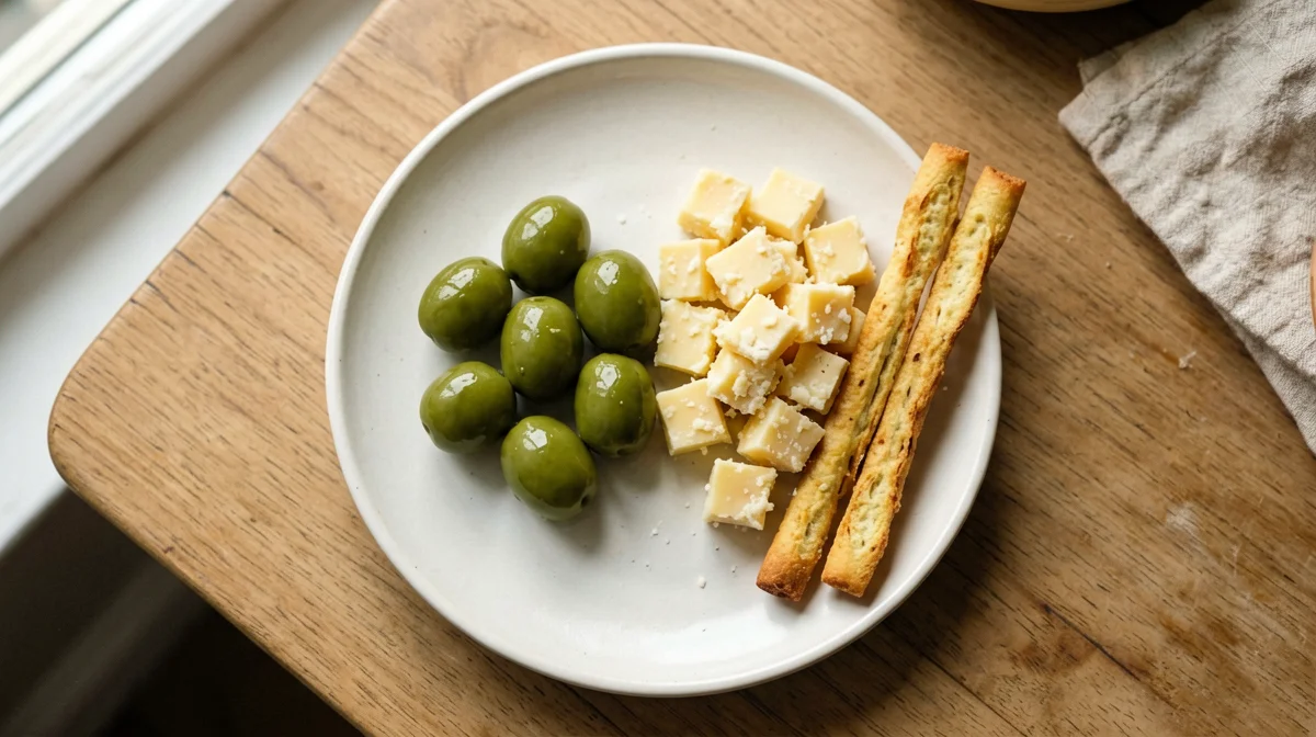 Green olives and Grana cubes