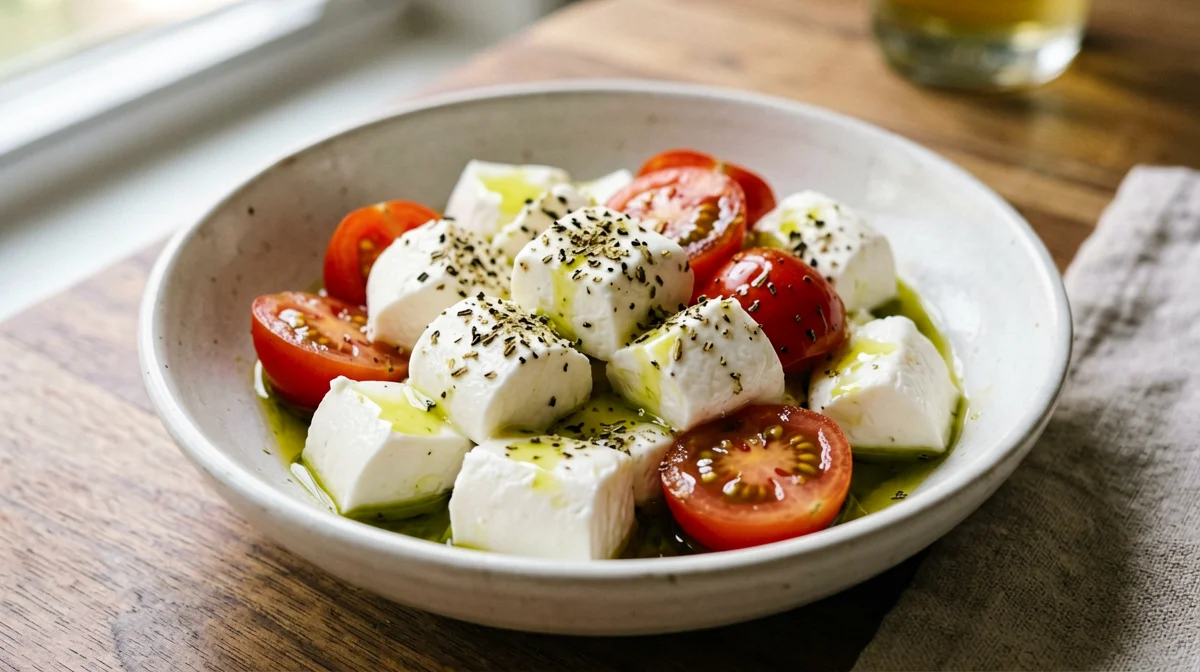 Mini caprese with mozzarella bites and cherry tomatoes