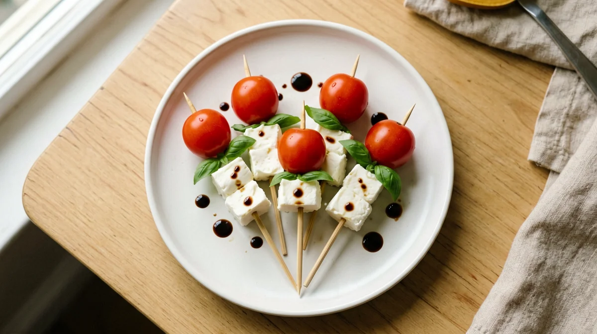 Mozzarella, cherry tomato and basil skewers