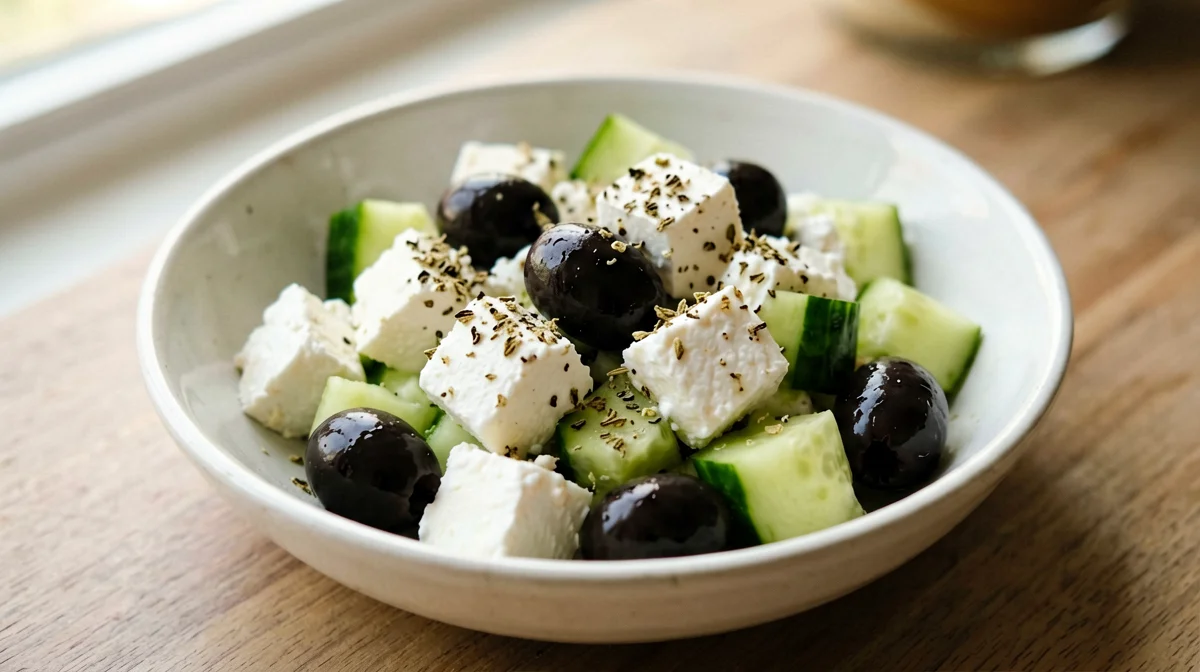 Feta, olive nere e cetriolo alla greca