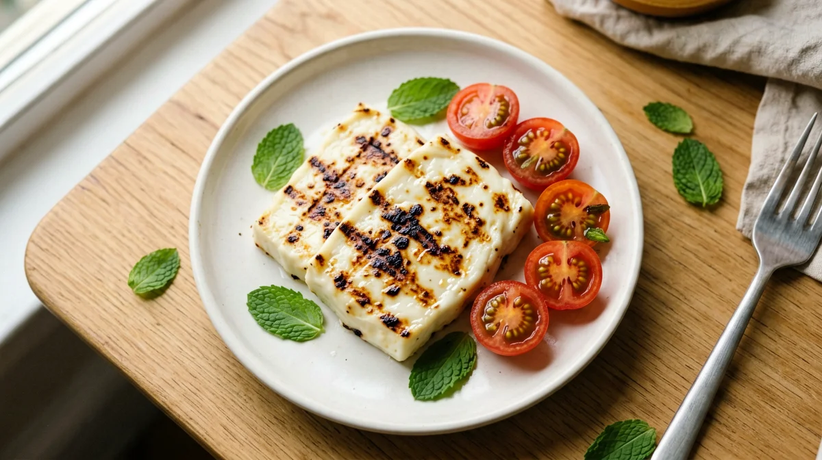 Griddled halloumi with cherry tomatoes and mint