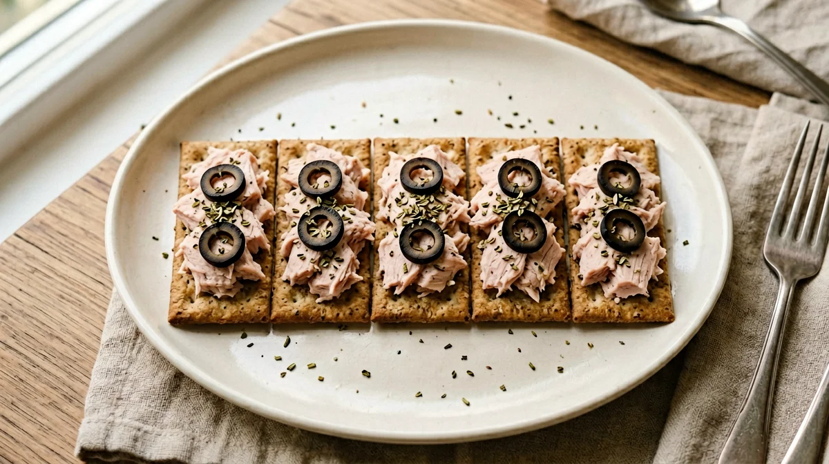 Crackers integrali con tonno al naturale e olive
