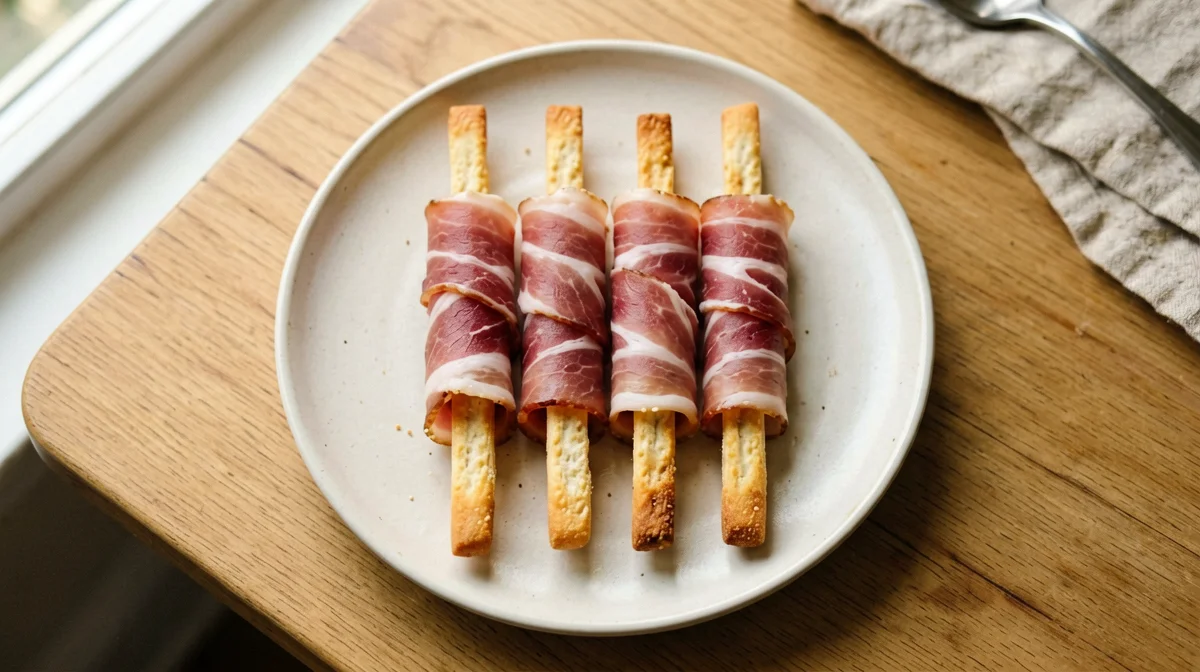 Breadsticks wrapped in prosciutto crudo