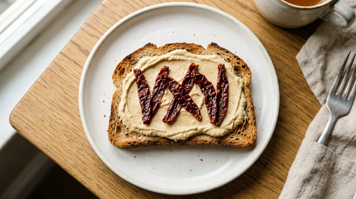Crostino with chickpea cream and sun-dried tomatoes