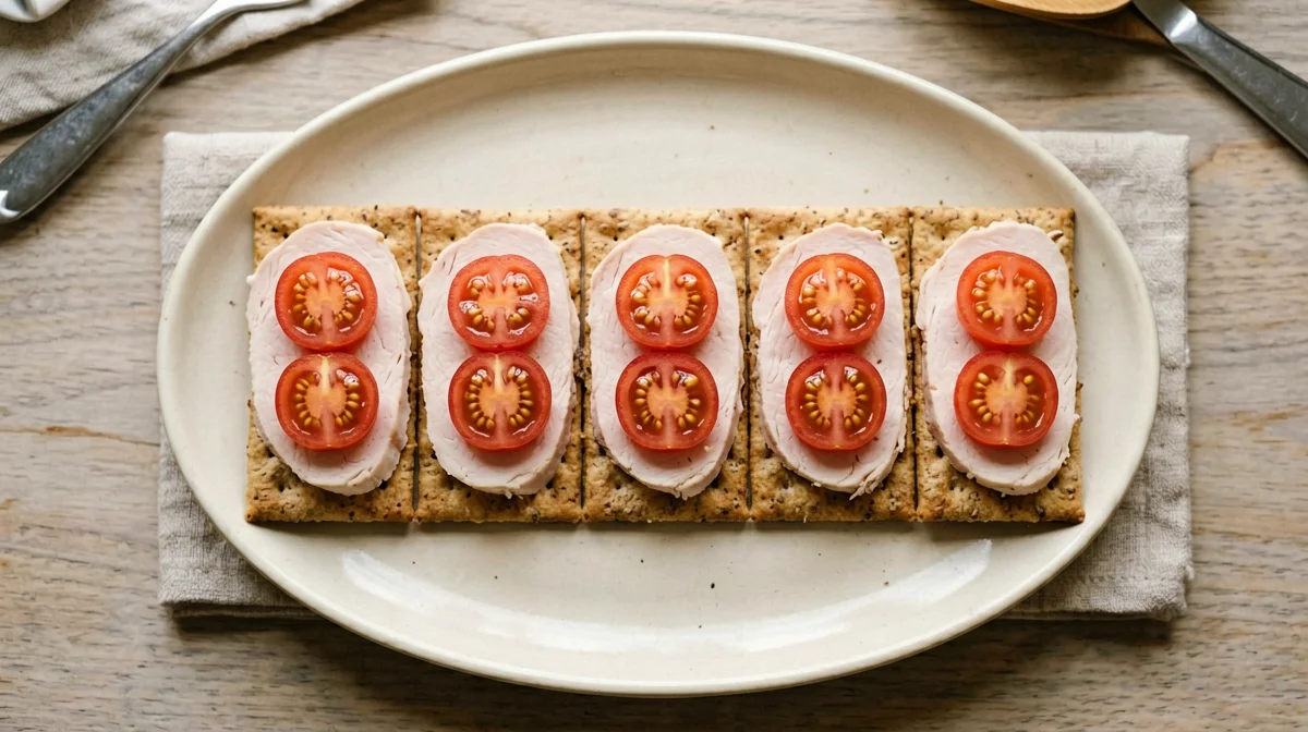 Wholegrain crackers with turkey and cherry tomatoes
