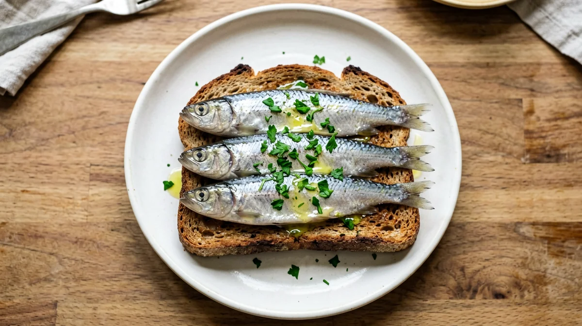 Rye bread with sardines in oil and parsley