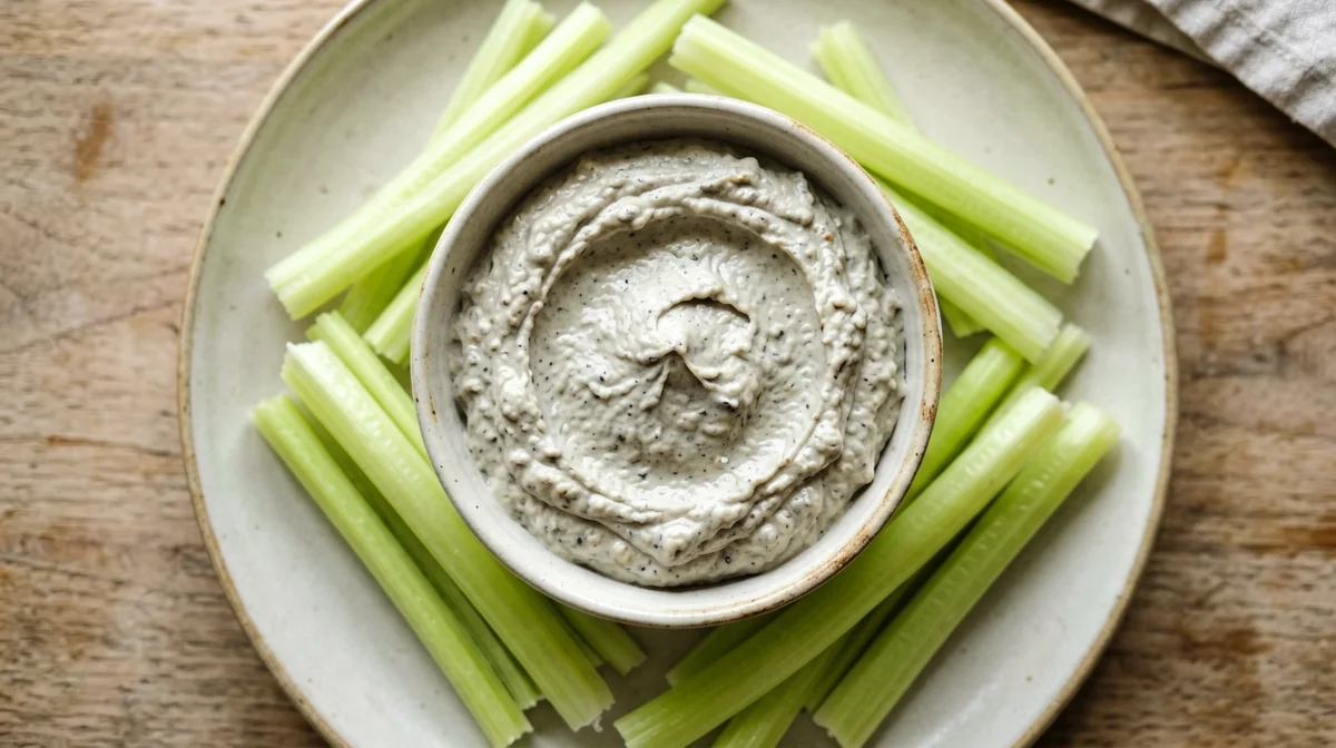 Roasted aubergine dip with celery